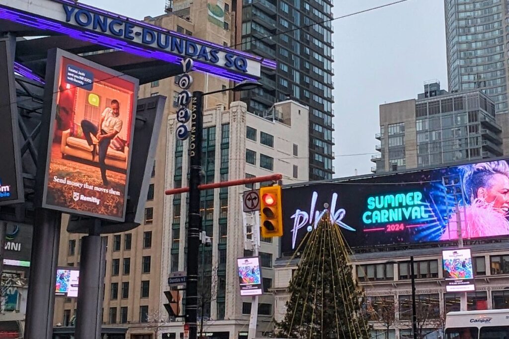 Christmas tree at Dundas square in Toronto 