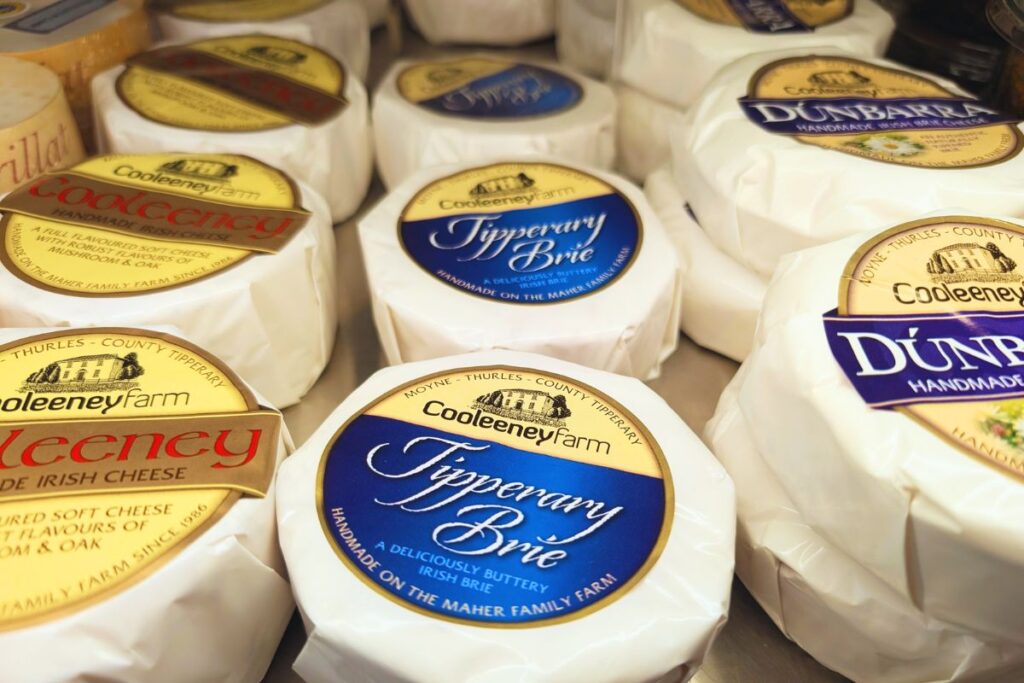 A selection of Irish cheeses from the grocery store