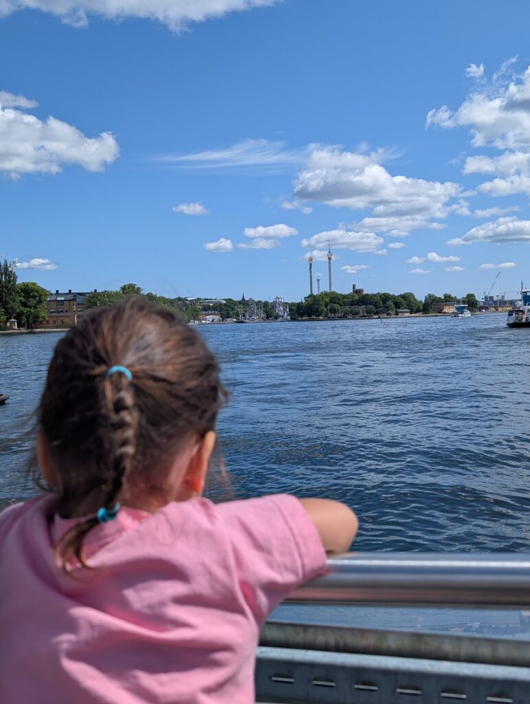 My daughter admiring Stockholm from the ferry