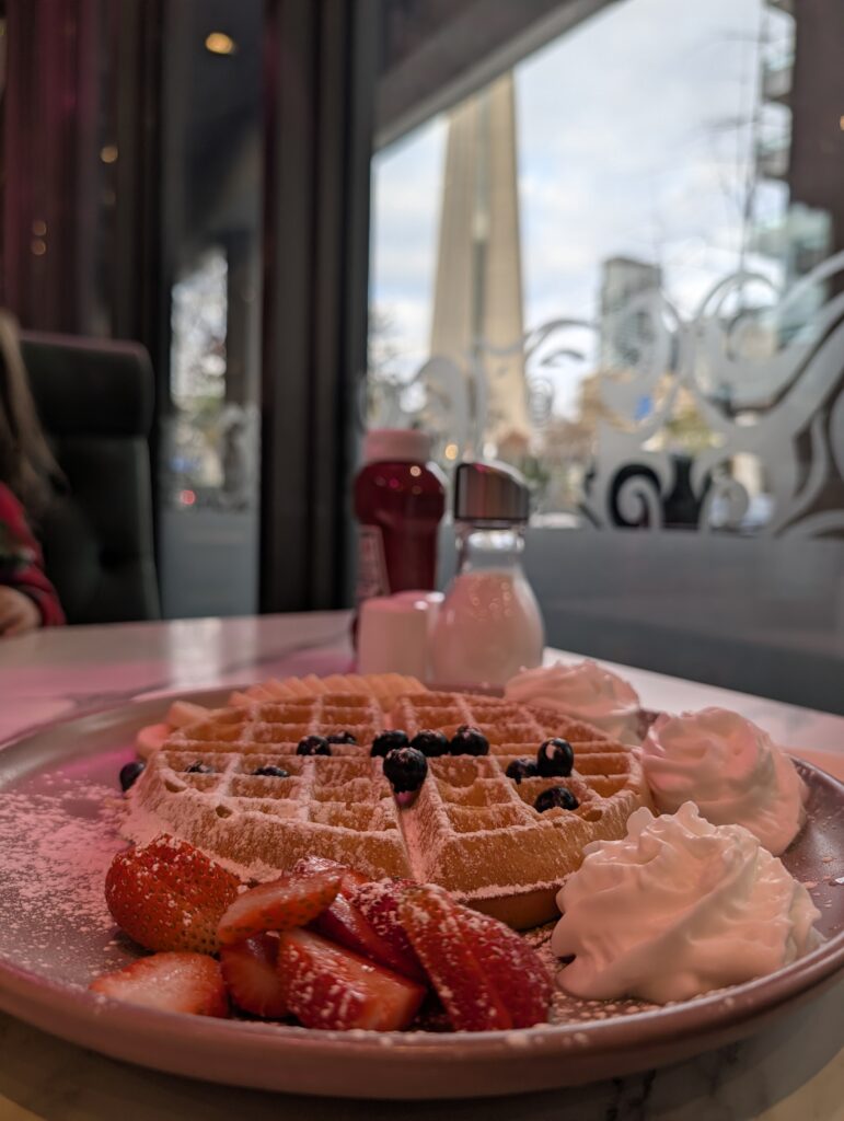 Waffle with the CN Tower in view (Evviva restaurant)