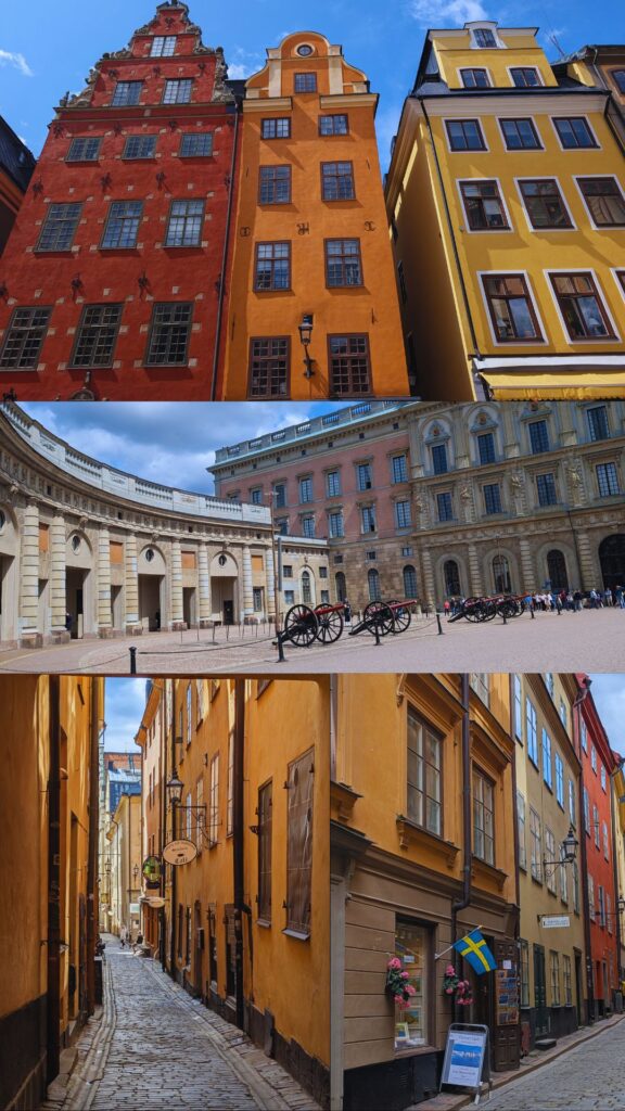 some shots of Gamla Stan in Stockholm - the Stroget, the Royal Palace (middle) and narrow cobbled roads