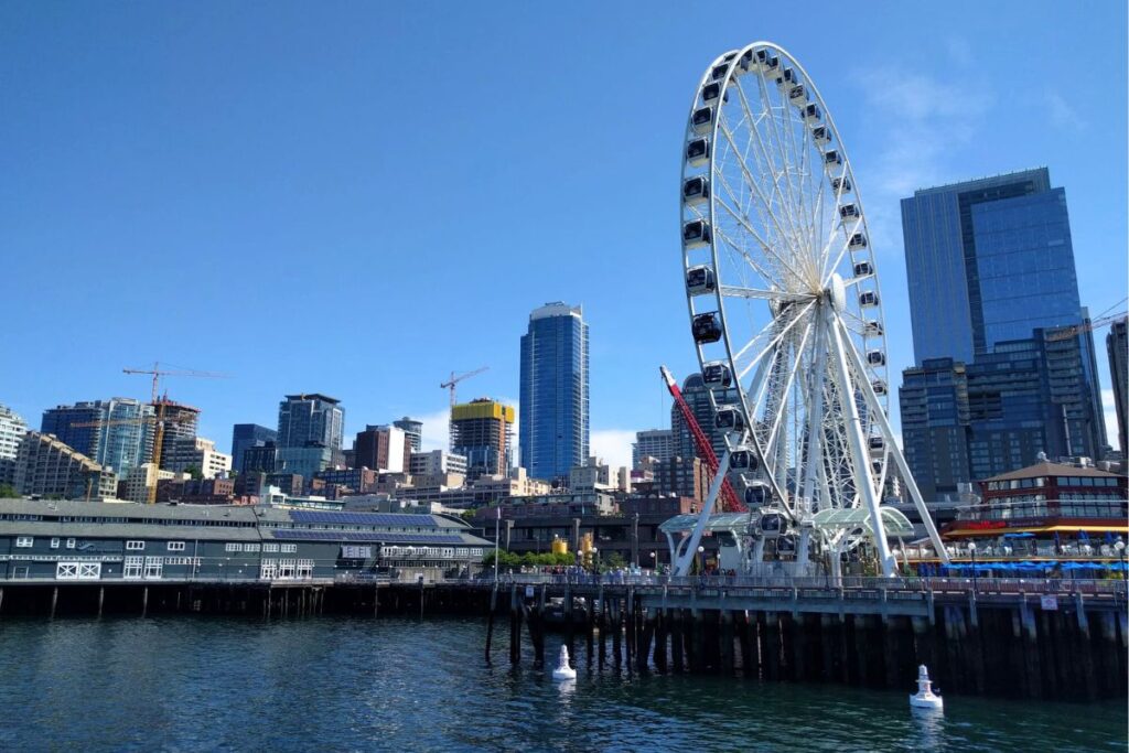 view of Seattle from a ferry