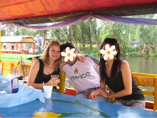 Kristin visiting Xochimilco with Mexican friends