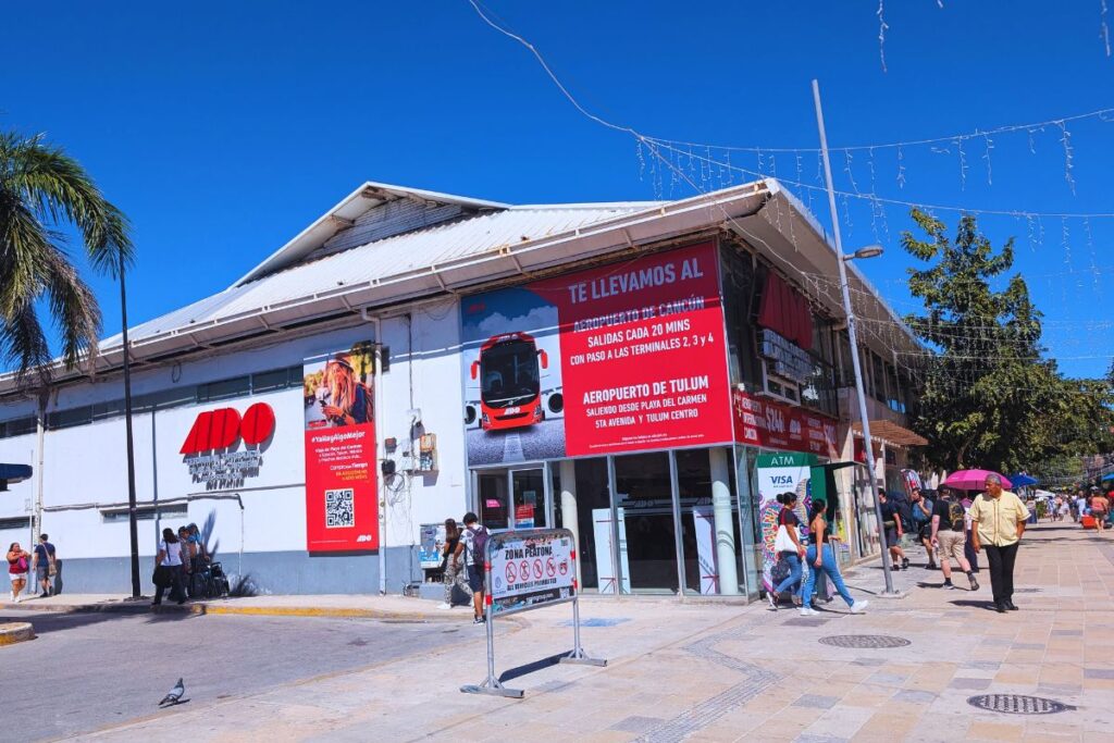 the outside (street view) of the Ado bus station in playa del carmen
