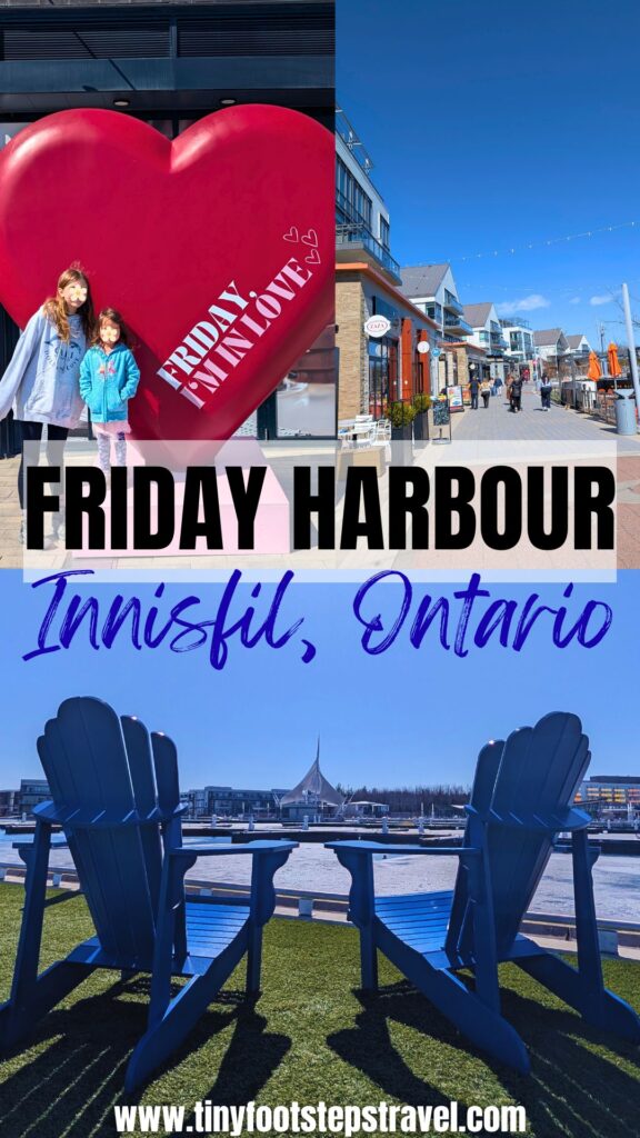 Friday Harbour Resort in Innisfil Ontario photos - the big red heart, the harbour walk, and Muskoka chairs