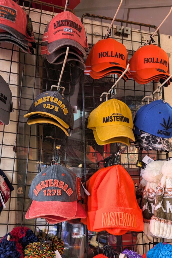 hats and touques that say Amsterdam or Holland on them