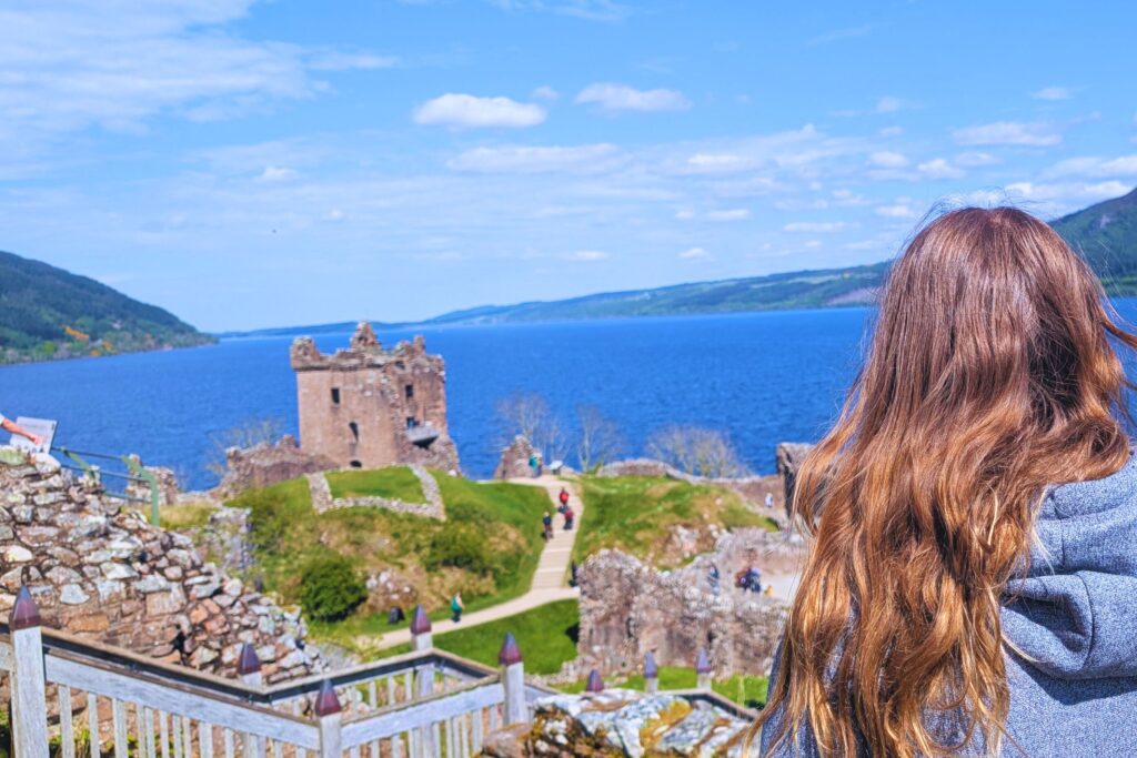my daughter looking at Urquhart Castle