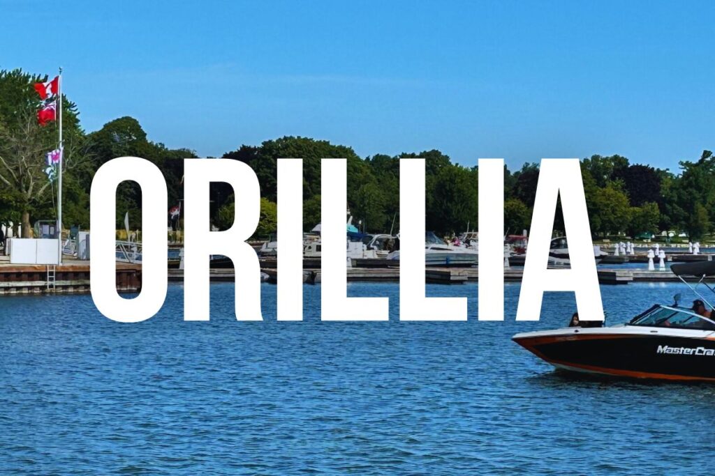 Orillia Ontario name with picture in the background