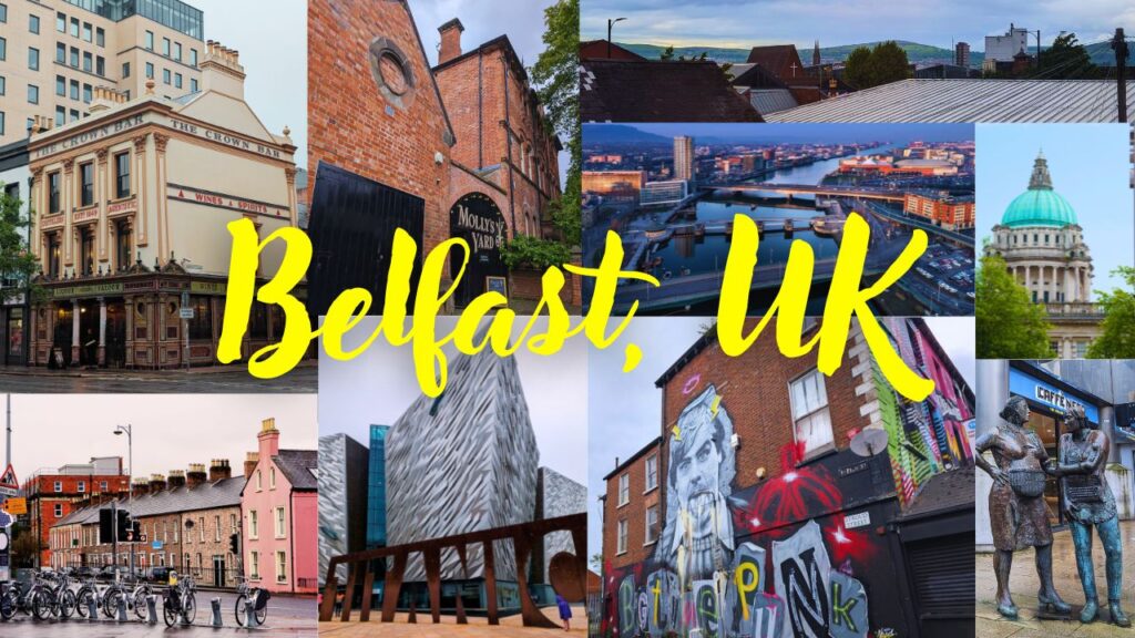a collection of photos of things to see in Belfast in a couple days, with the words Belfast, UK overtop