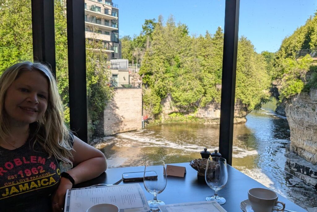 Breakfast at the Elora Mill Restaurant, with a view of the gorge