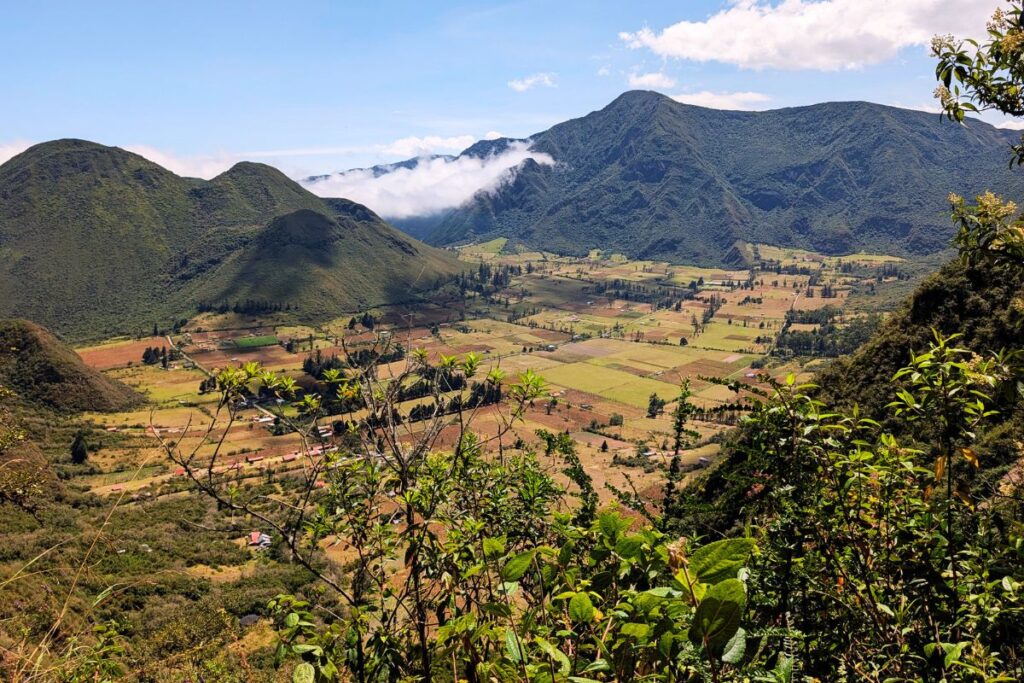 the crater of Pululahua volcano, an extinct volcano just northwest of Quito