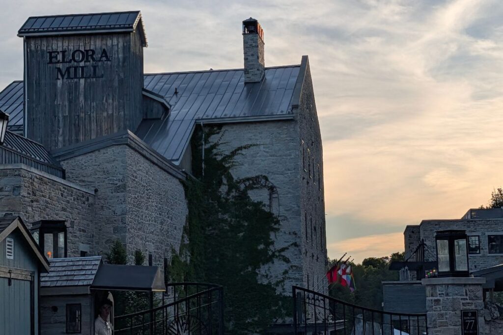 Elora Mill Hotel and Spa at sunset
