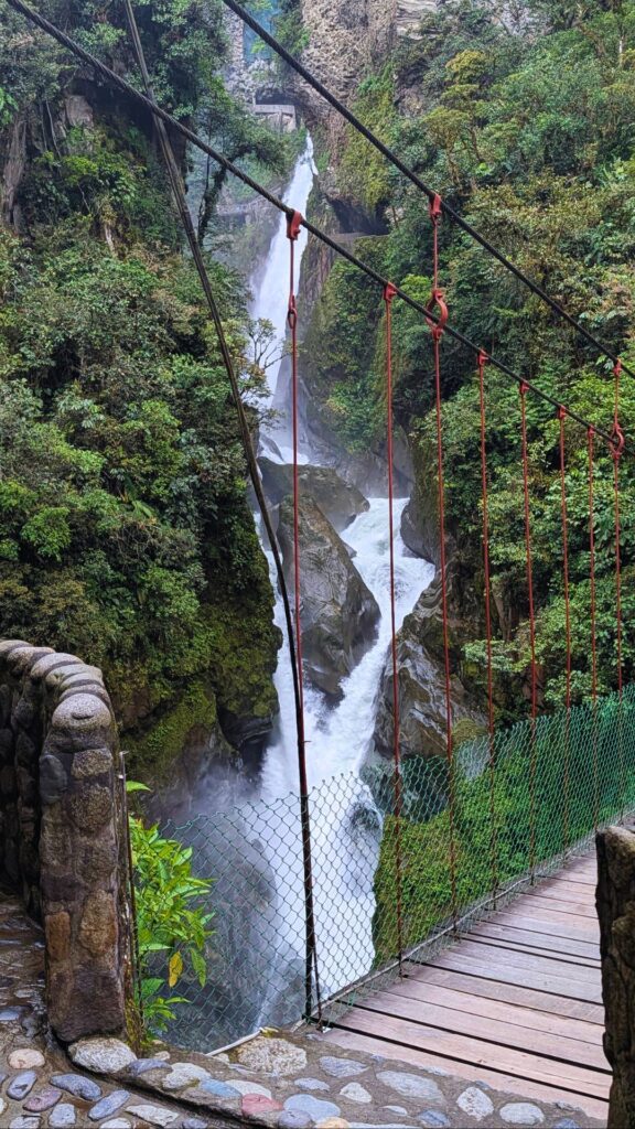 view of El Pailon de Diablo from the suspension bridge